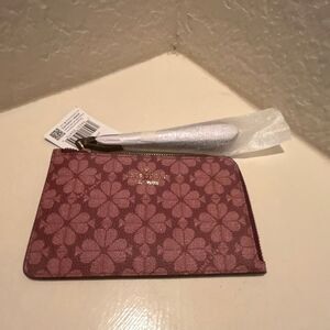 Kate Spade Small Zip Around Wristlet Flower Grenache Multi Print Burgundy Pink